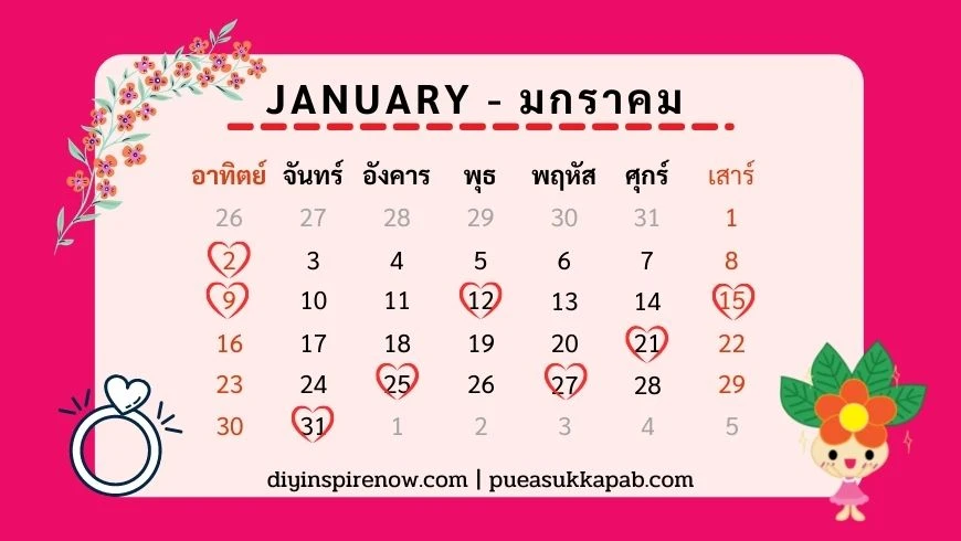 ฤกษ์แต่งงาน 2565 ตามวันเกิด มกราคม